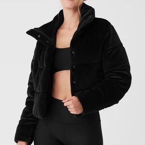 Women's Ribbed Velour Black Puffer